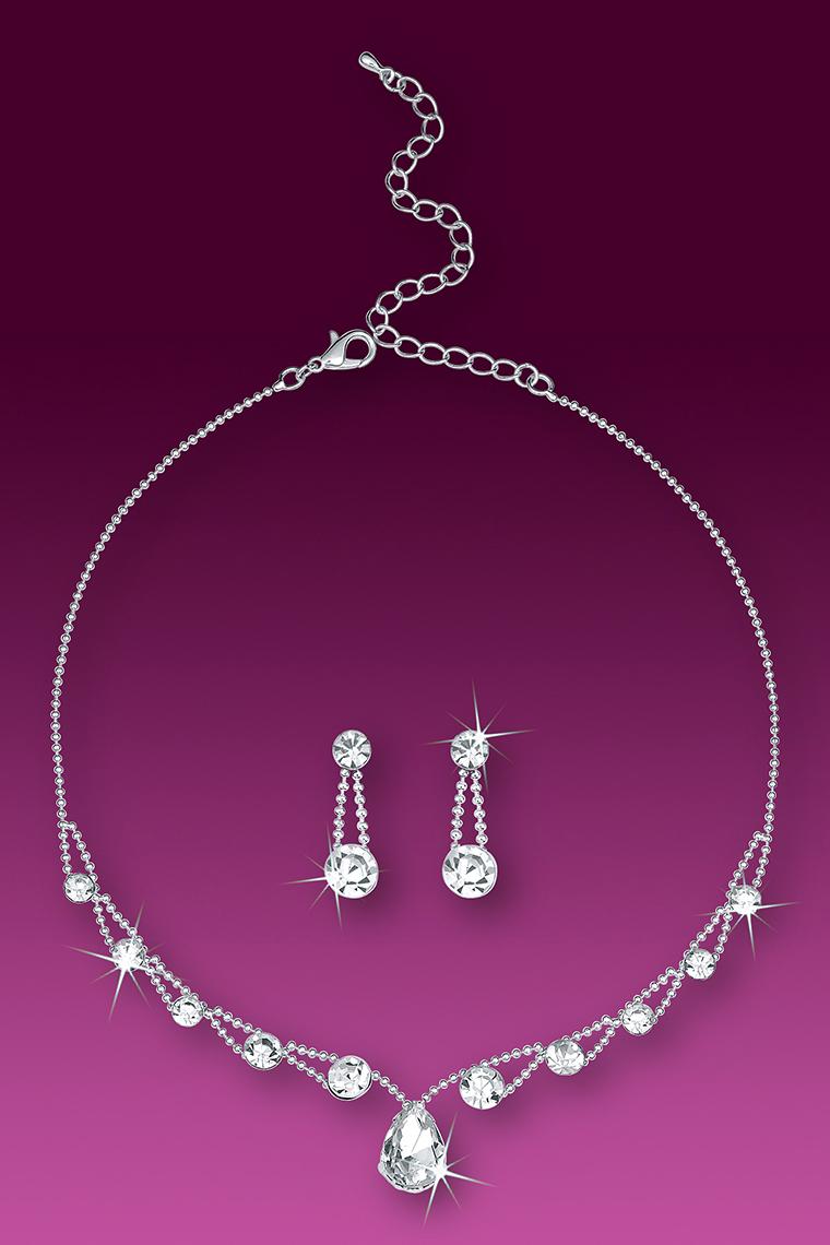 Crystal Rhinestone Jewel Dew Drop Necklace Set