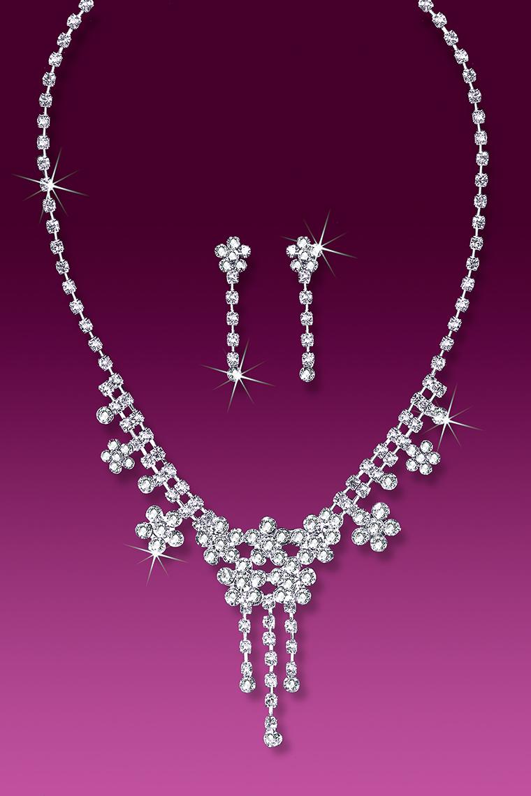 Floral Crystal Rhinestone Necklace Set