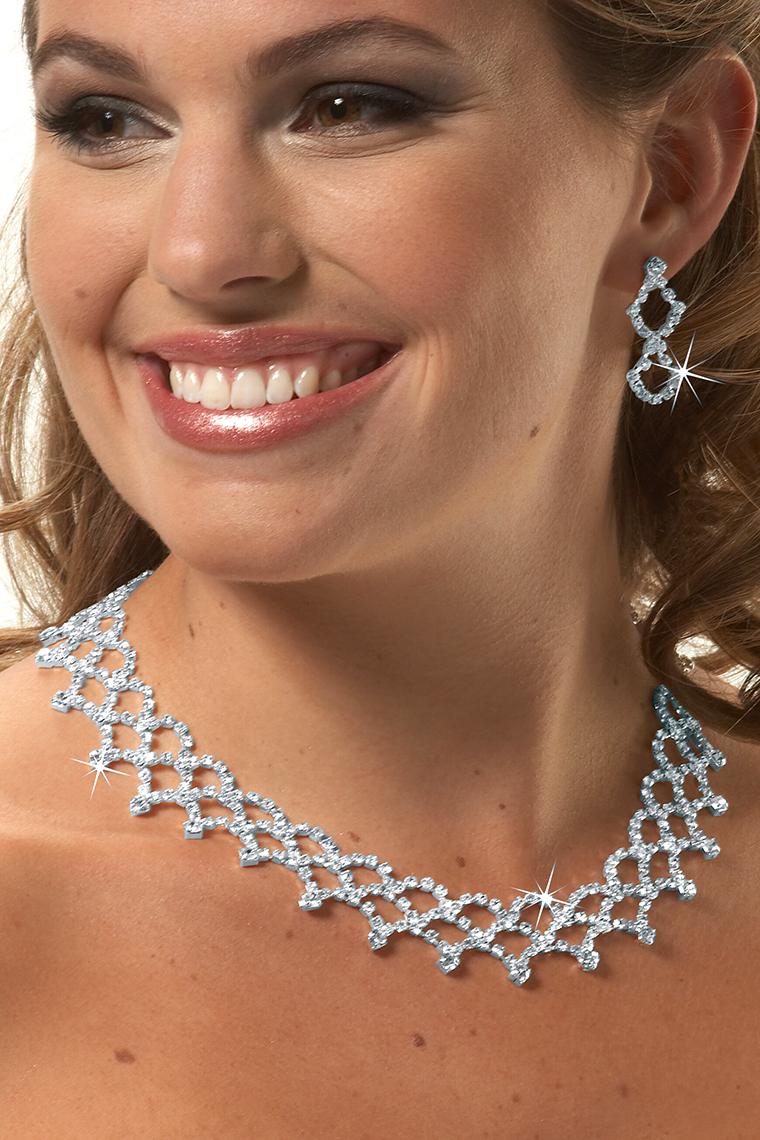 Interlocking Hearts Crystal Rhinestone Necklace Set