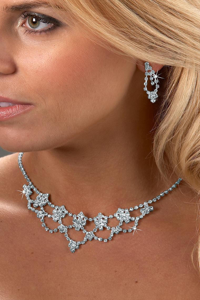 Multi Layered Crystal Rhinestone Bridal Necklace Set