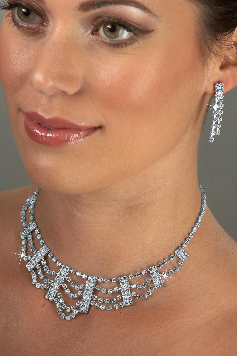 Layered Crystal Rhinestone Jewelry Pageant Necklace Set