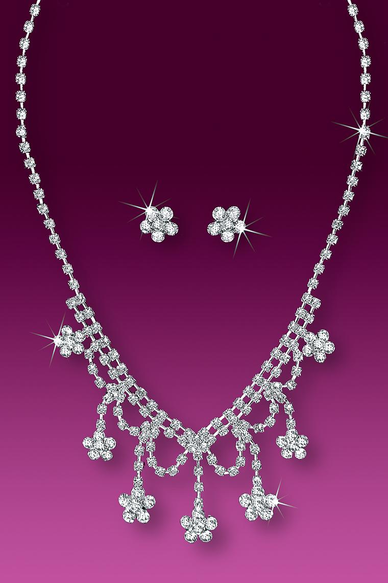 Crystal Flowered Rhinestone Jewelry Set