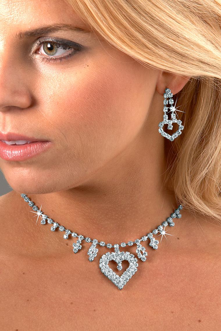Sweetheart Crystal Rhinestone Necklace Set