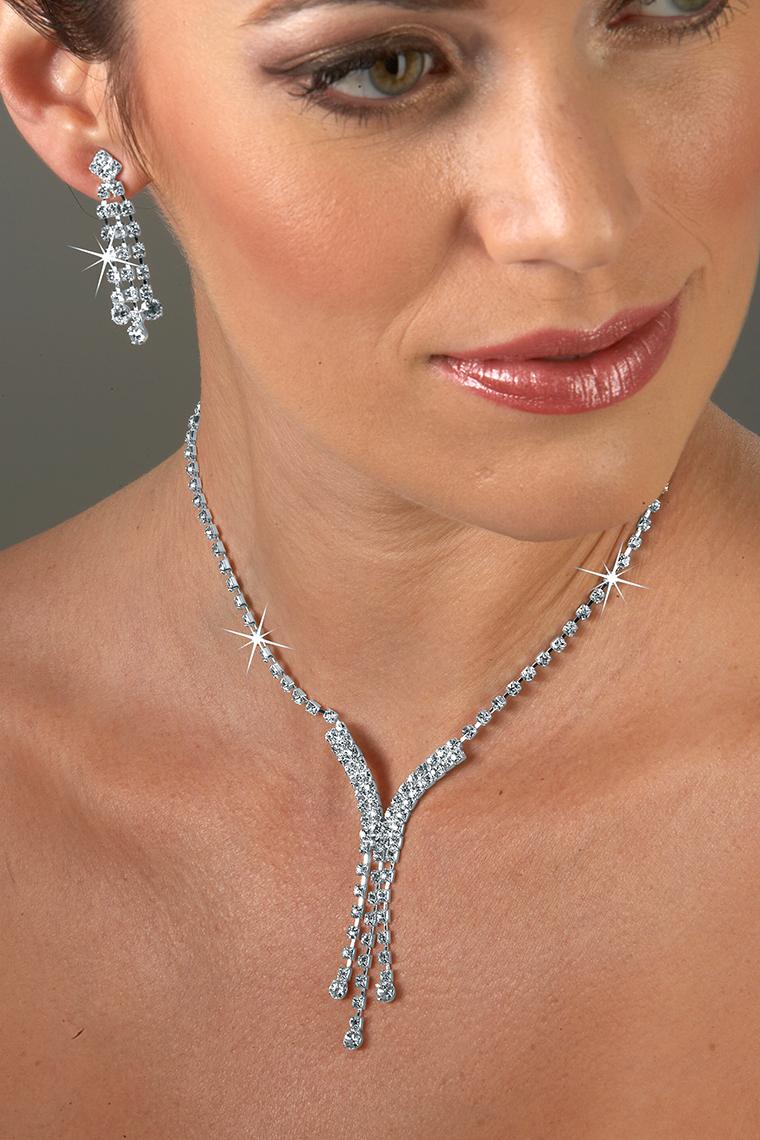 3-Drop Crystal Rhinestone Bridesmaid Necklace Set