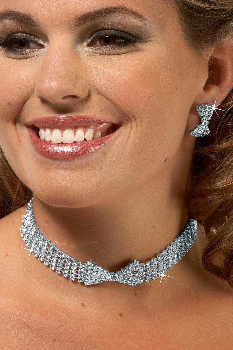 Crystal Bowtie Rhinestone Choker Necklace Set