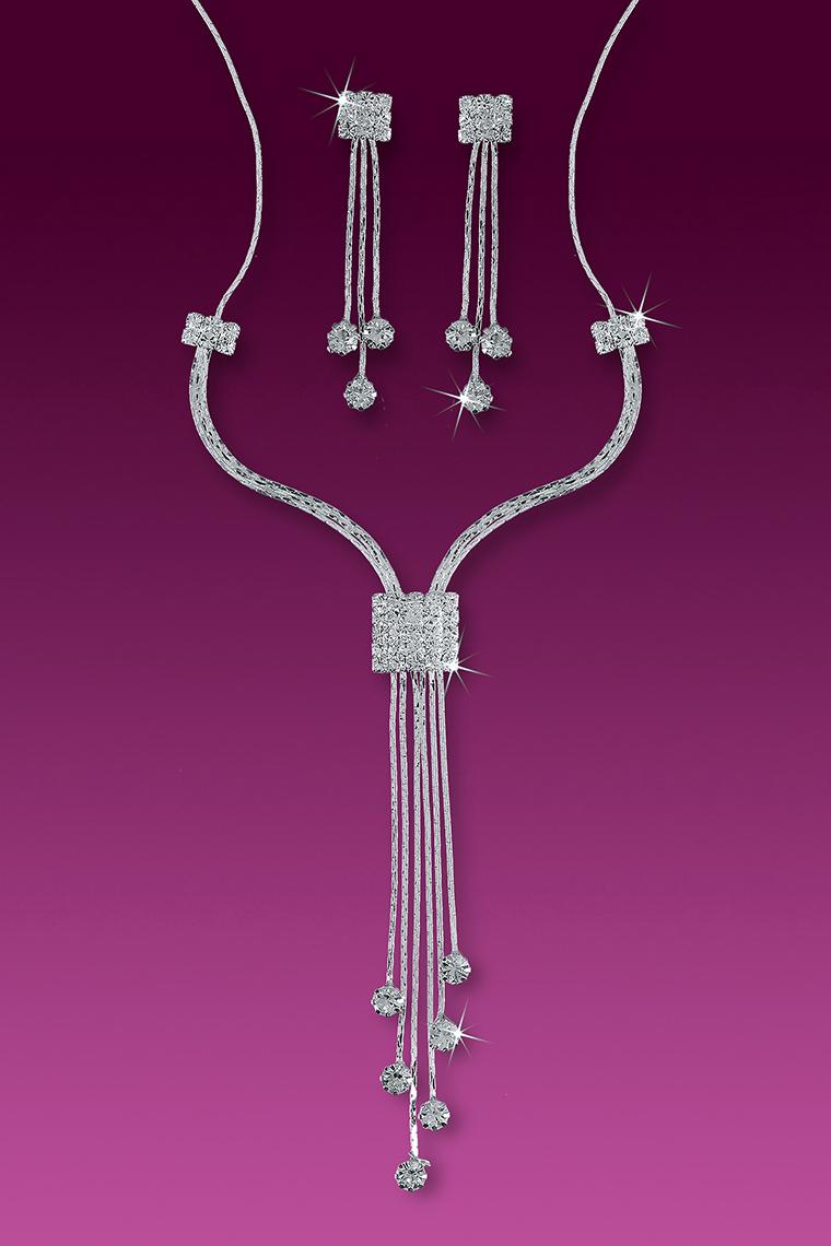 Silver Strands Crystal Rhinestone Necklace Set