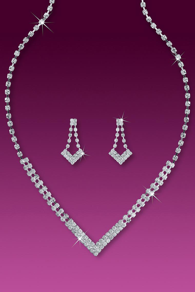 Deco Inspired Crystal Rhinestone Necklace Set