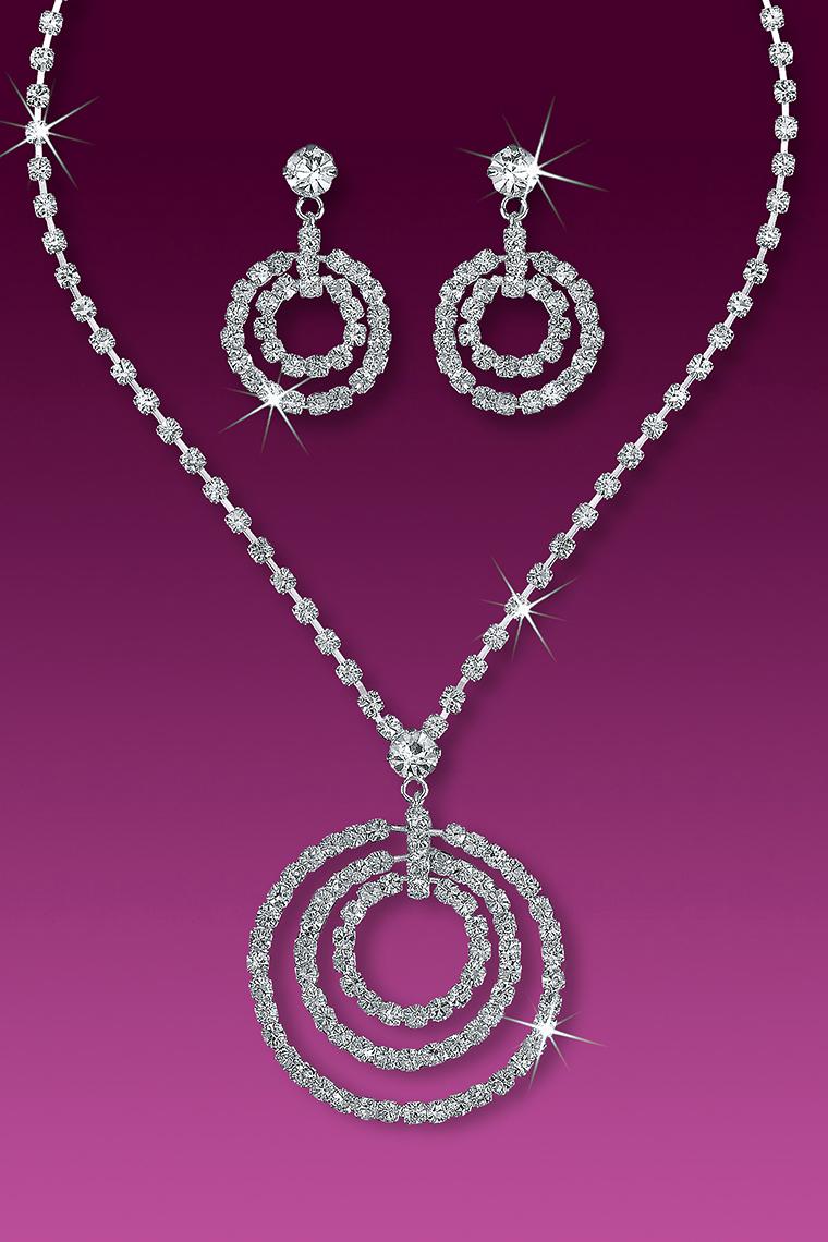 Trendy Multi Circle Crystal Rhinestone Necklace Set