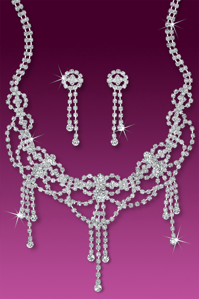 Vintage Inspired Crystal Rhinestone Necklace Set