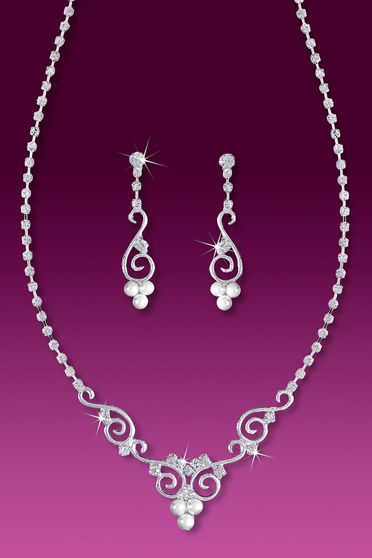 Delicate Crystal Rhinestone And Pearl Wedding Necklace Set