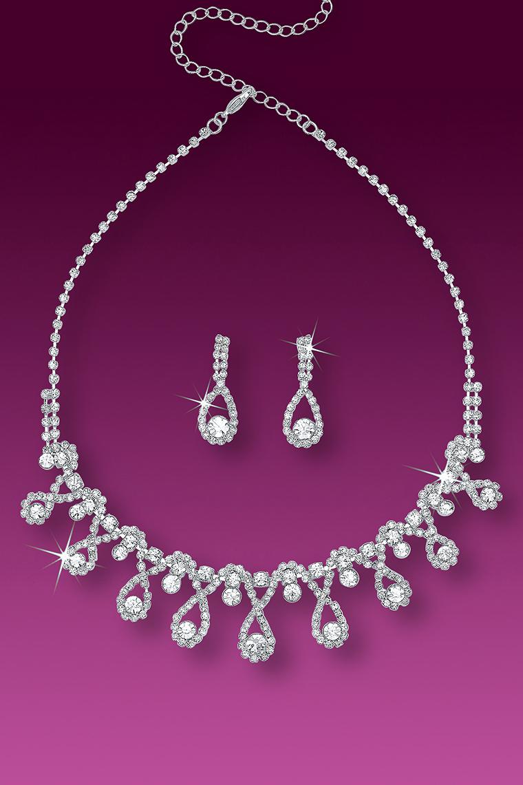 Elegant Twisted Loop Rhinestone Necklace and Earring Set