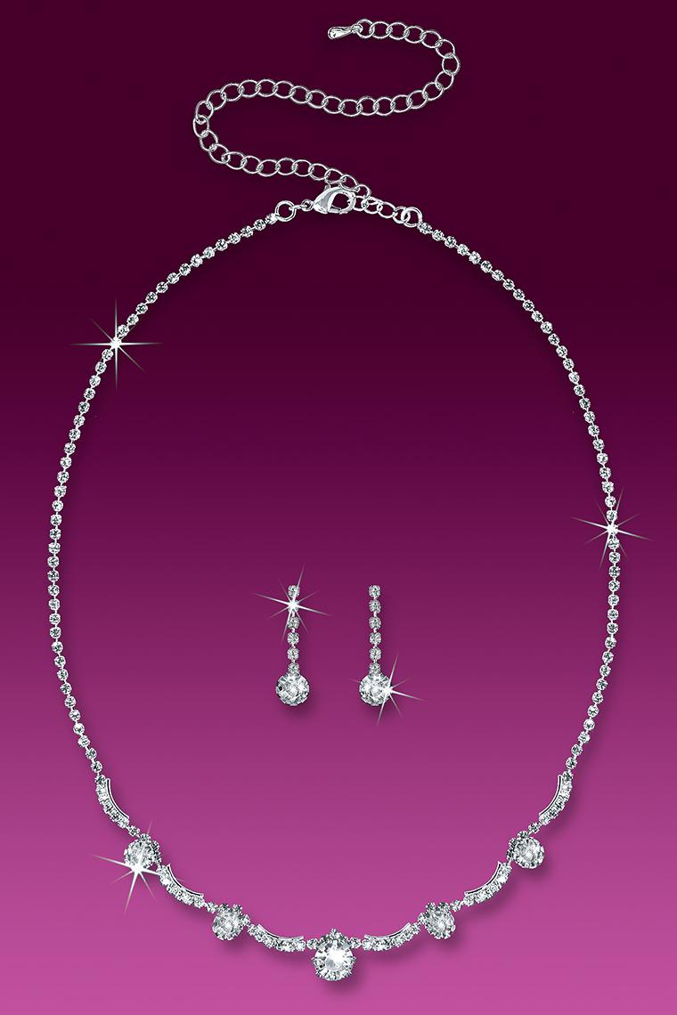 Solitaire Crystal Rhinestones Curvy Necklace Set