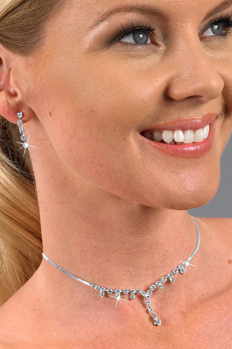 Designer Rhinestone Drop Necklace and Earring Set