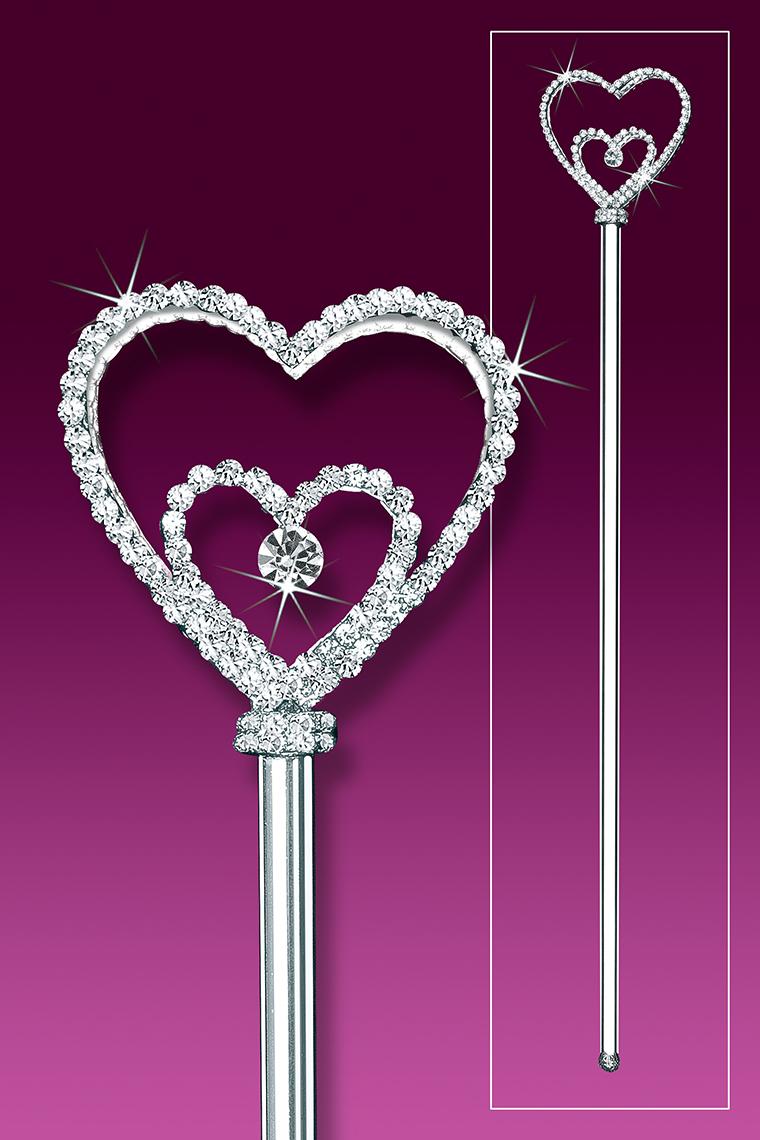Crystal Rhinestone Scepter With Double Sided Twin Hearts Top